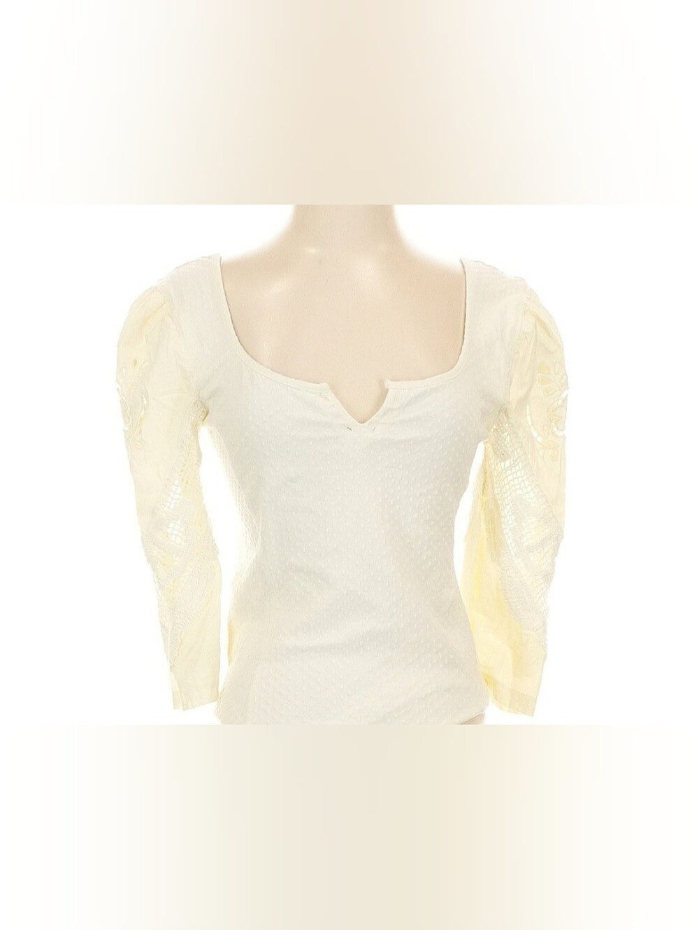Free People Brunch Date Off-White Top Ith Ivory Eyelet Sleeves - Picture 4 of 8